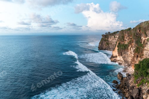 Preview: Rocky cliff coastline and ocean, sea, near Uluwatu temple in Bali, Indonesia