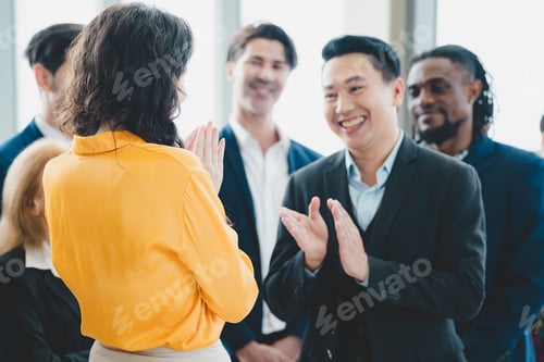 Preview: professional businessman and businesswoman colleague group working together in business