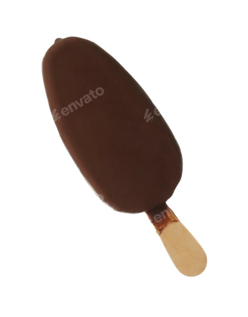 Preview: Woman holding delicious ice cream with chocolate against white background