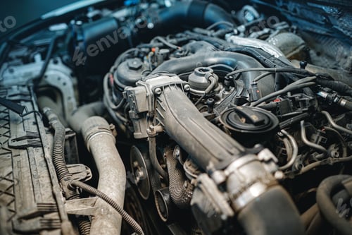 Preview: Dirty engine under the hood of a car