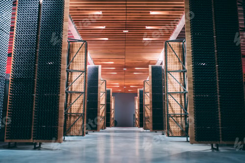 Preview: Wine barrels stored in a winery on the fermentation process