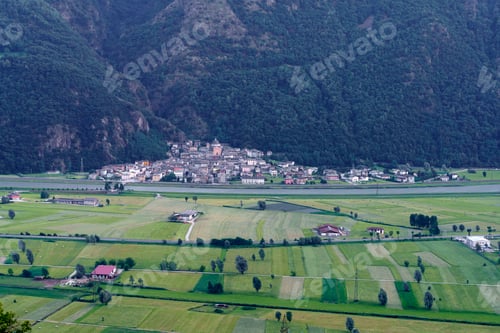 Preview: Panoramic view of Valtellina from Ardenno at summer