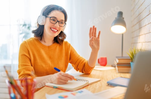 Preview: woman is using laptop pc for remote conversation