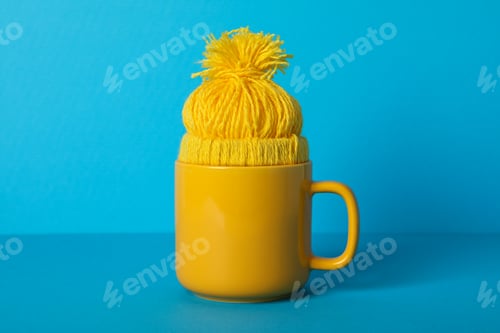Preview: A yellow cup with a cap on a blue background