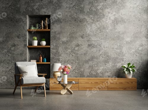 Preview: Loft style house with armchair and accessories in the room.