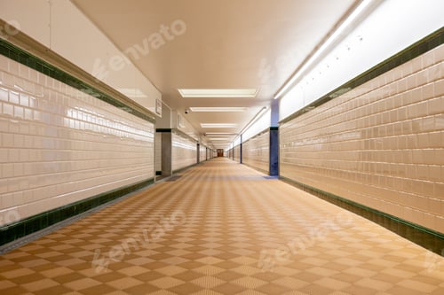 Preview: Breathtaking view of a long corridor decorated with lots of white lights