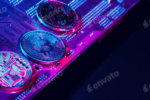 Preview: golden bitcoin and computer chip in background