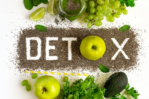Preview: Word detox is made from chia seeds. Green smoothies and ingredie