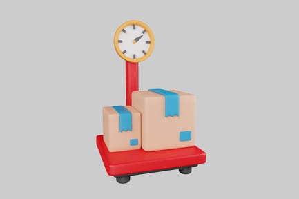 Preview: Clock with gift boxes on wheeled platform