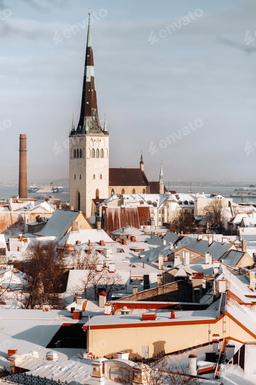 Preview: Winter View of the old town of Tallinn.Snow-covered city near the Baltic sea. Estonia