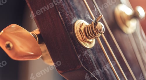 Preview: Close up, part of an acoustic guitar, macro detail.
