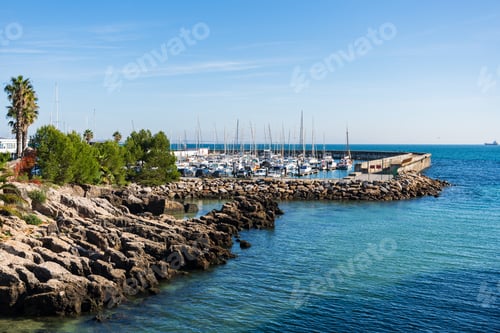 Preview: Beautiful panorama of Cascais seafront and port, coastal resort and fishing town in Portugal
