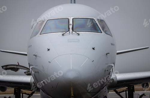 Preview: Closeup shot of a white airplane landed in the airport