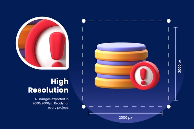 3D UI Alert Notification Icons 3D, Incl. warning & info - Envato