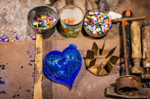 Preview: Murano glass exhibition of handmade glassware at workshop in Murano, Italy
