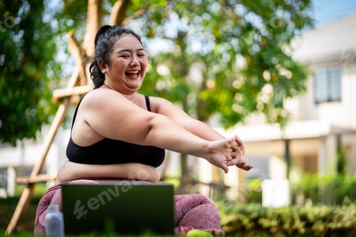 Preview: An obese woman who turns to exercise to take care of her health and lose weight on lawn in a fun way