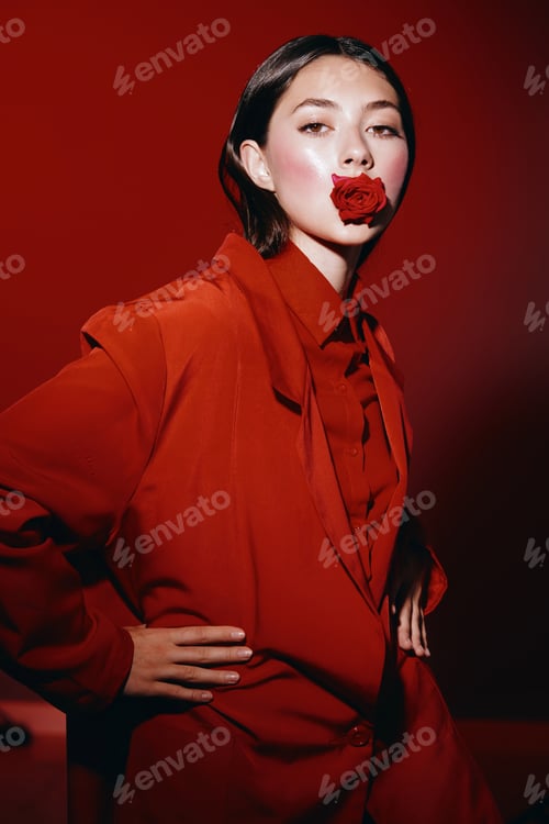 Preview: Radiant Beauty: A Captivating Red-Haired Lady with Mesmerizing Grace and Elegant Style, Against a
