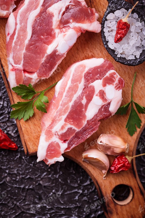 Preview: Raw pork meat and ingredients for cooking