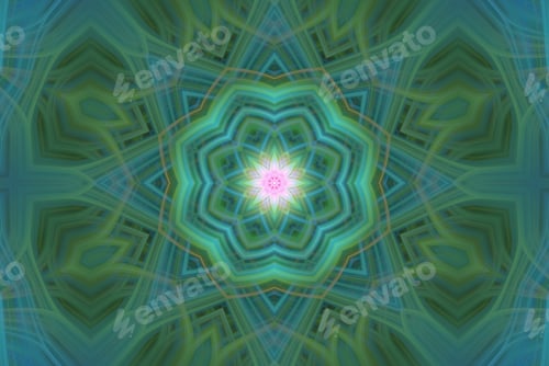 Preview: Digital art, 3d illustration, kaleidoscope abstract geometric green and pink pattern