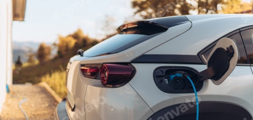 Preview: Charging an electric car in home,sustainable transportation concept.