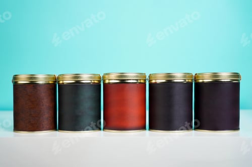 Preview: Set of Colorful Tin Cans Packaging Showcase
