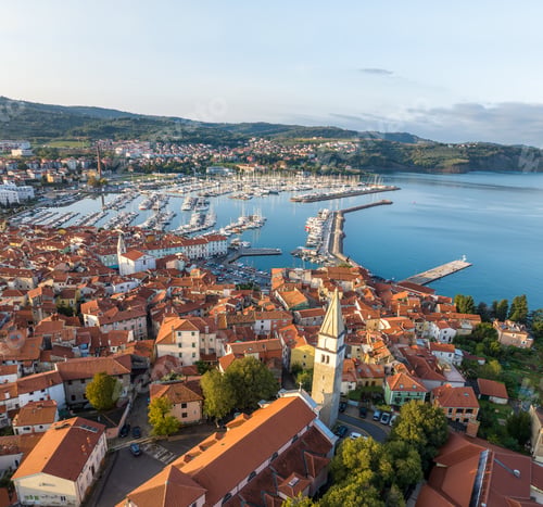 Preview: Aerial panoramic view of picturesque Izola in Slovenia
