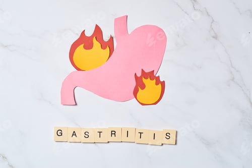 Preview: Stomach on fire. Concept of gastritis and stomach ulcers.
