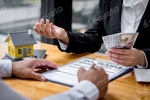 Preview: Sale representatives offer house purchase contracts to buy a house or apartment or discussing loans