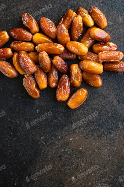 Preview: Date Fruit Sweet Dried Fruit Healthy Tasty Snack Meal Diet Top View Copy Space Food Background
