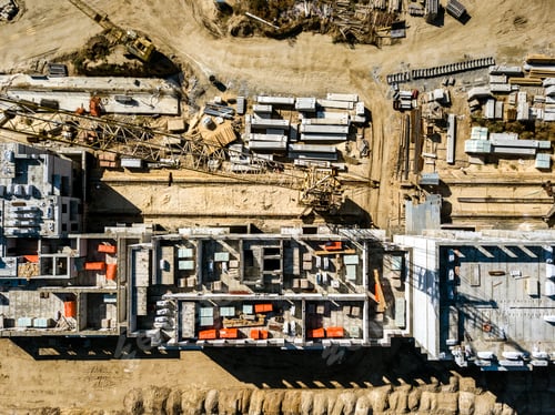 Preview: aerial top view building project work flat lay concept f