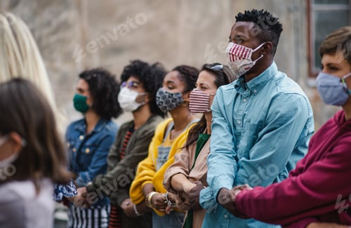 Preview: Group of people activists protesting on streets, march and demonstration concept.