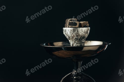 Preview: coals on bowl and hookah isolated on black