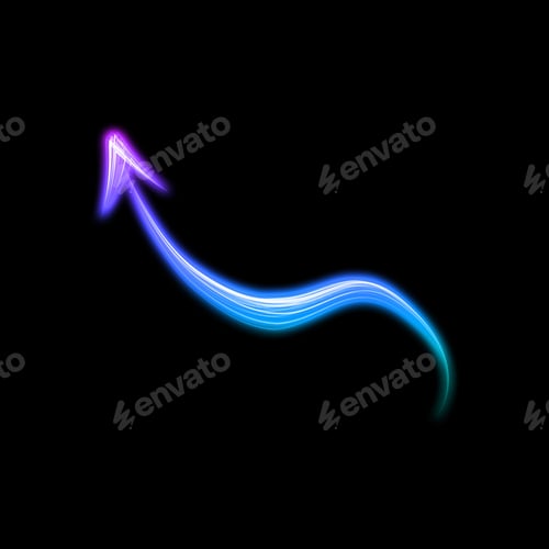 Preview: One bright neon arrow on black background