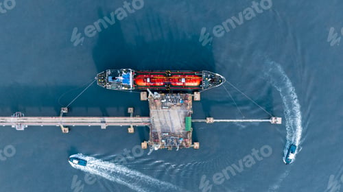 Preview: Aerial view LPG gas tanker ship on deep blue sea, Global business freight shipping import export