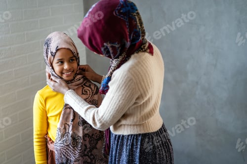 Preview: Muslim single parent. Happy mother and child together