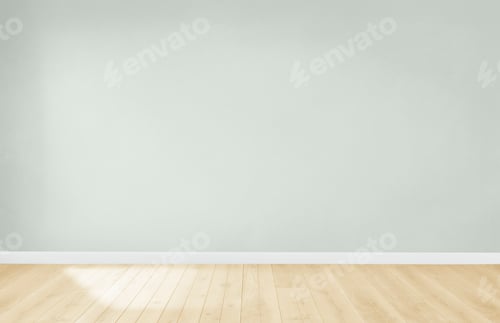 Preview: Light green wall in an empty room with a wooden floor