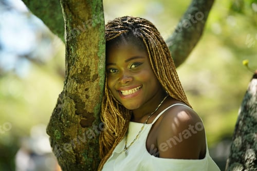 Preview: Portrait of attractive black skin young woman, Charming Afro girl.