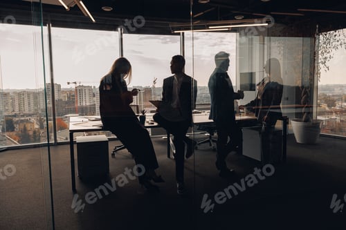 Preview: Silhouette photo of businesspeople during working day in modern meeting room