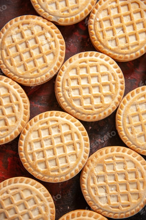 Preview: High resolution photo of delicious cookies arranged in rows on mix colors background with free space