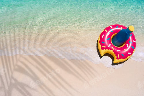 Preview: Beautiful tropical white sand beach with wave foam and palm leaf shadow, Summer vacation