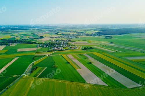 Preview: Aerial view of countryside with agricultural fields