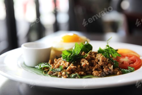 Preview: Thai Food Rice Topped With Stir Fried Pork And Basil