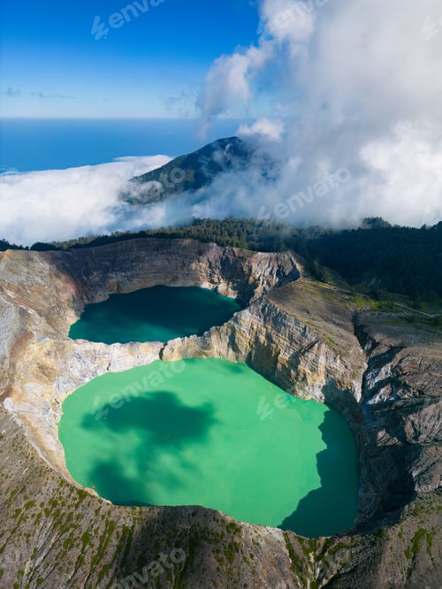 Preview: Aerial view of Kelimutu National Park's crater lakes on Flores Island, Indonesia.