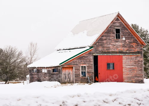 Preview: Snow Covered Rustic Barn on a Cold Winter Day