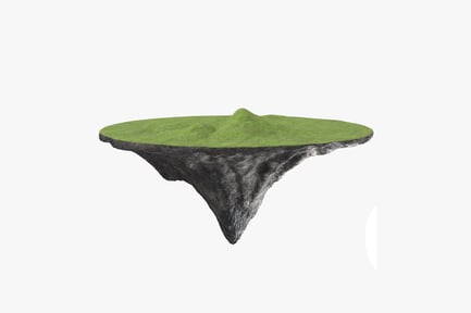 Preview: Floating Island, Landmass with Flat Green Top and Tapering Gray Base