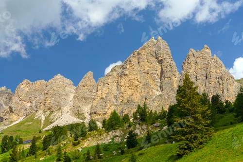 Preview: Mountain landscape along the road to Gardena pass, Dolomites