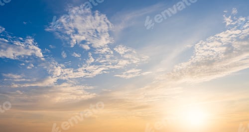 Preview: Morning sunrise sky background, Sunset sky cloud with blue, orange, yellow