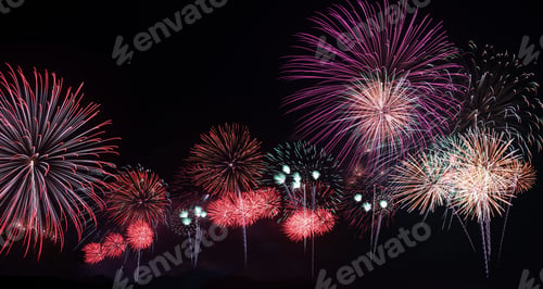 Preview: Colorful Firework On Black Background