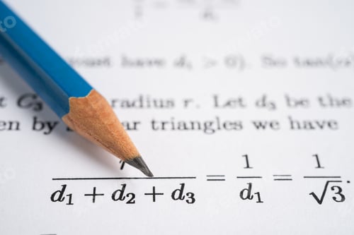 Preview: Pencil on mathematic formula exercise test paper in education school.