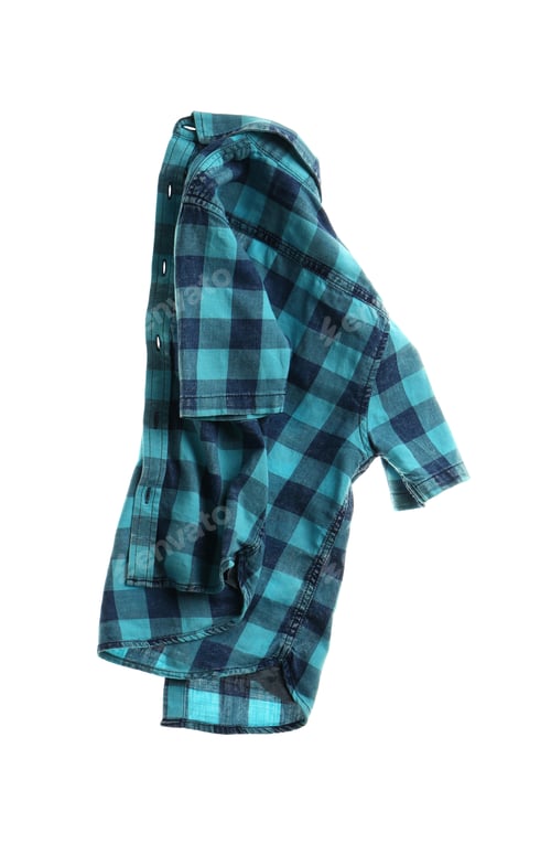 Preview: Blue and Teal Plaid Shirt on White Background